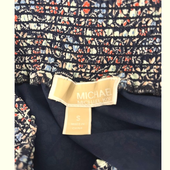 Michael Kors Ditsy Floral Off Shoulder Dress Smocked Tiered Ruffle Long Sleeve S - Picture 4 of 6